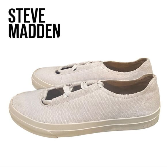 NEW Steven Steve Madden White Canvas Vipar Ankle Tie Sneakers 8.5 - Picture 2 of 6